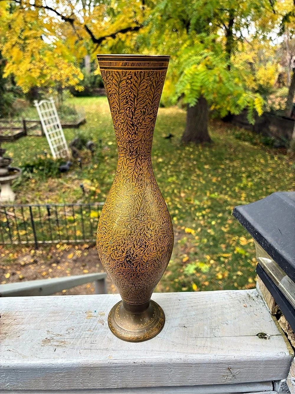 Vintage Brass Etched Ornate Vase